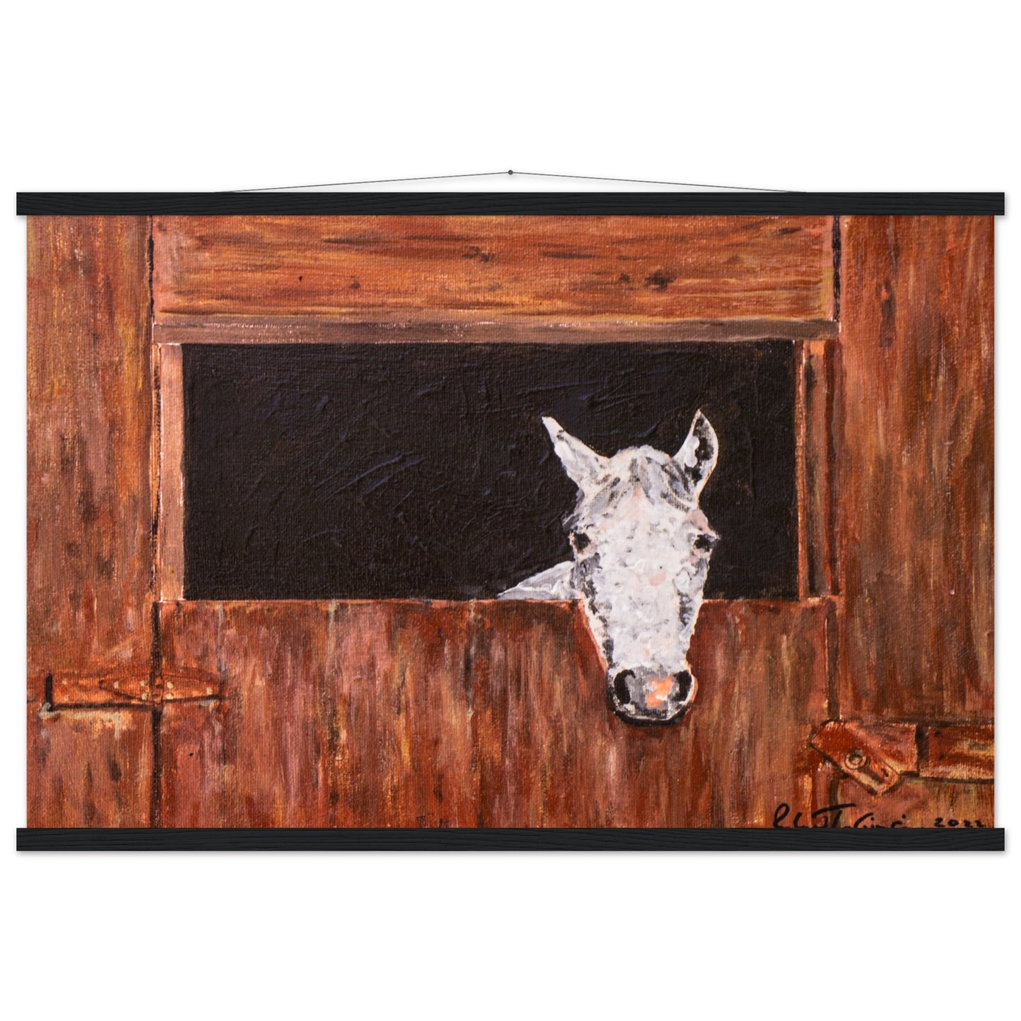 White Horse In Stall - Premium Poster