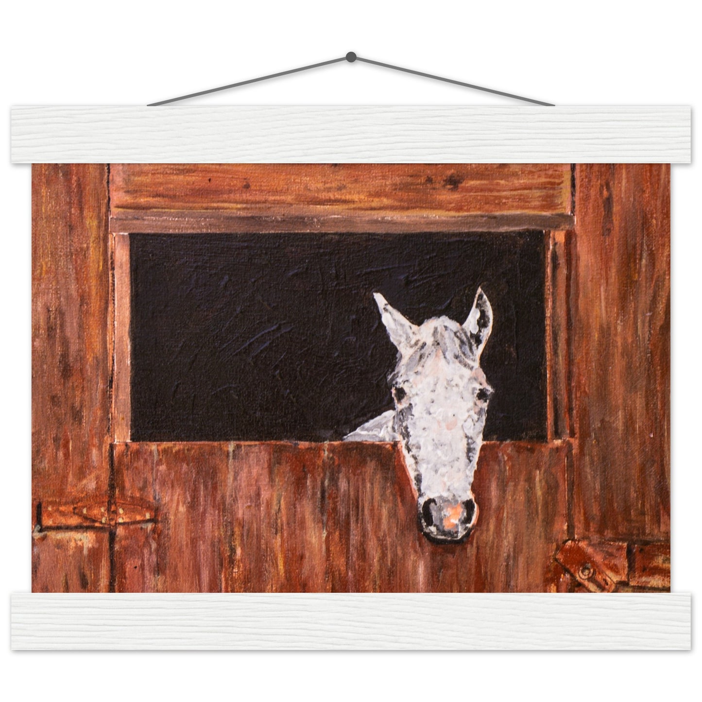 White Horse In Stall - Premium Poster