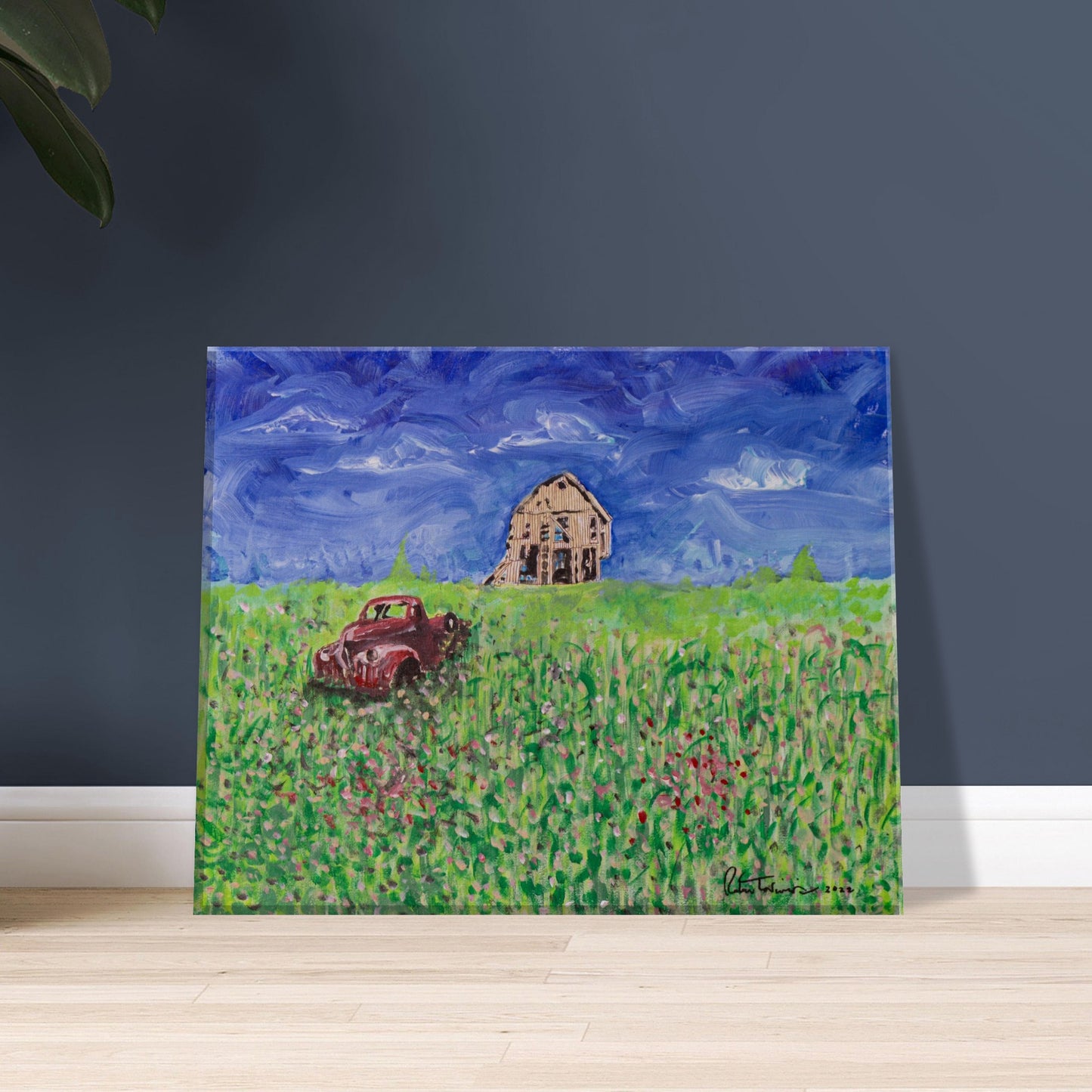Old Barn With Red Truck - Canvas