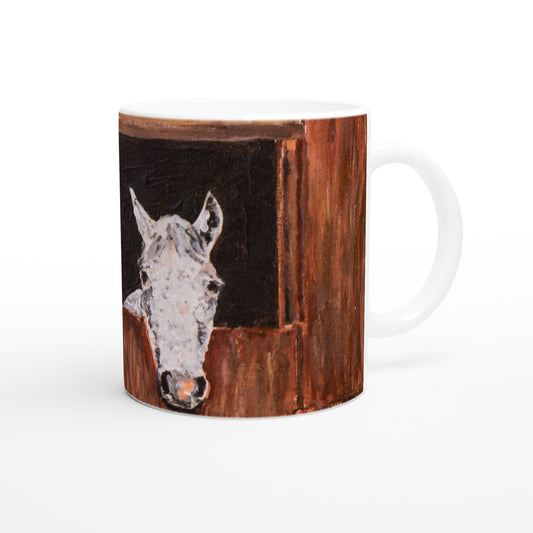 White Horse In Stall - Mugs