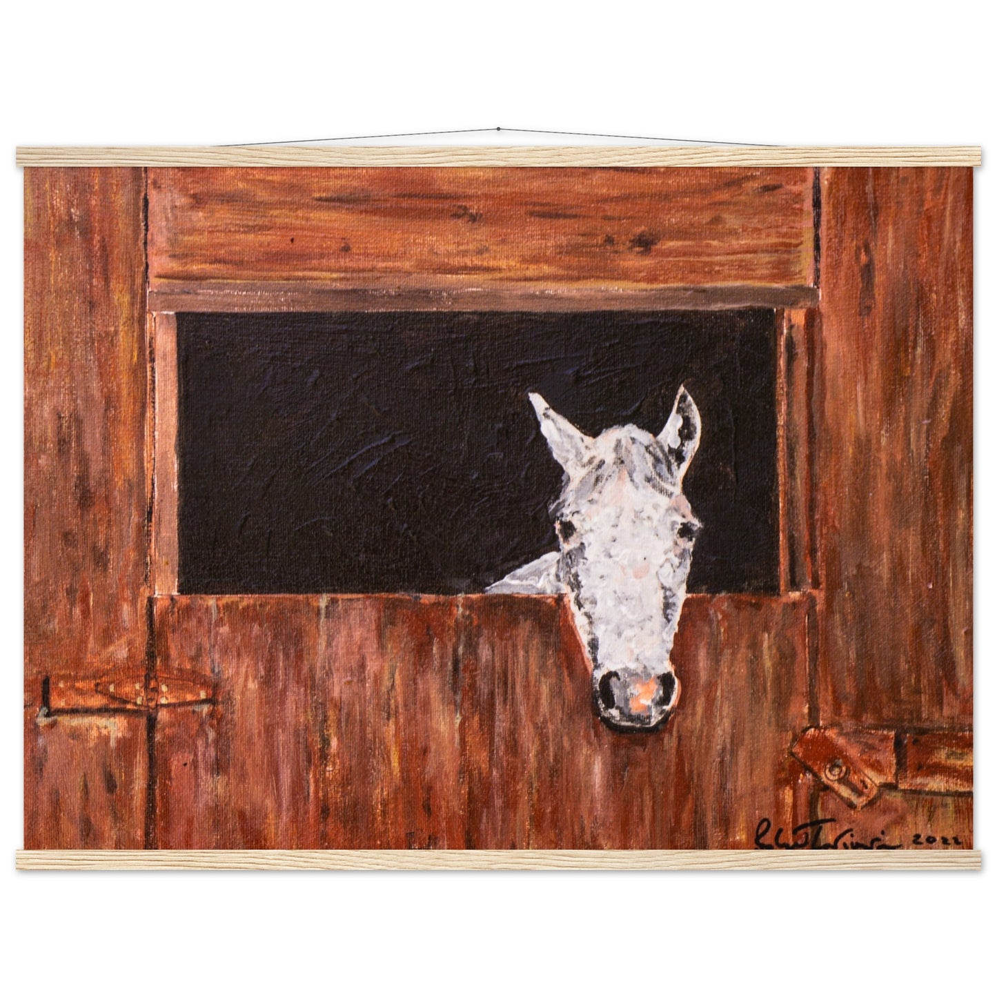 White Horse In Stall - Premium Poster