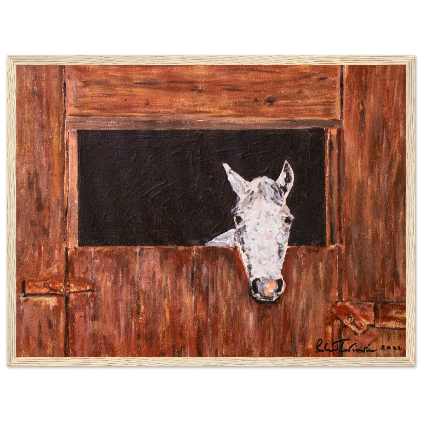 White Horse In Stall - Premium Poster