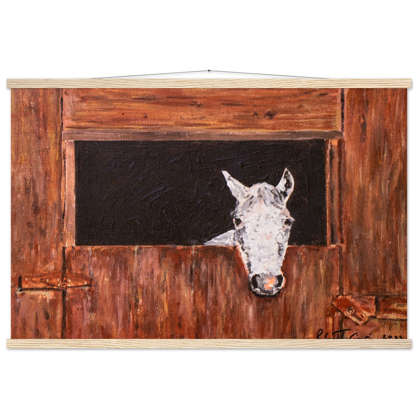 White Horse In Stall - Premium Poster