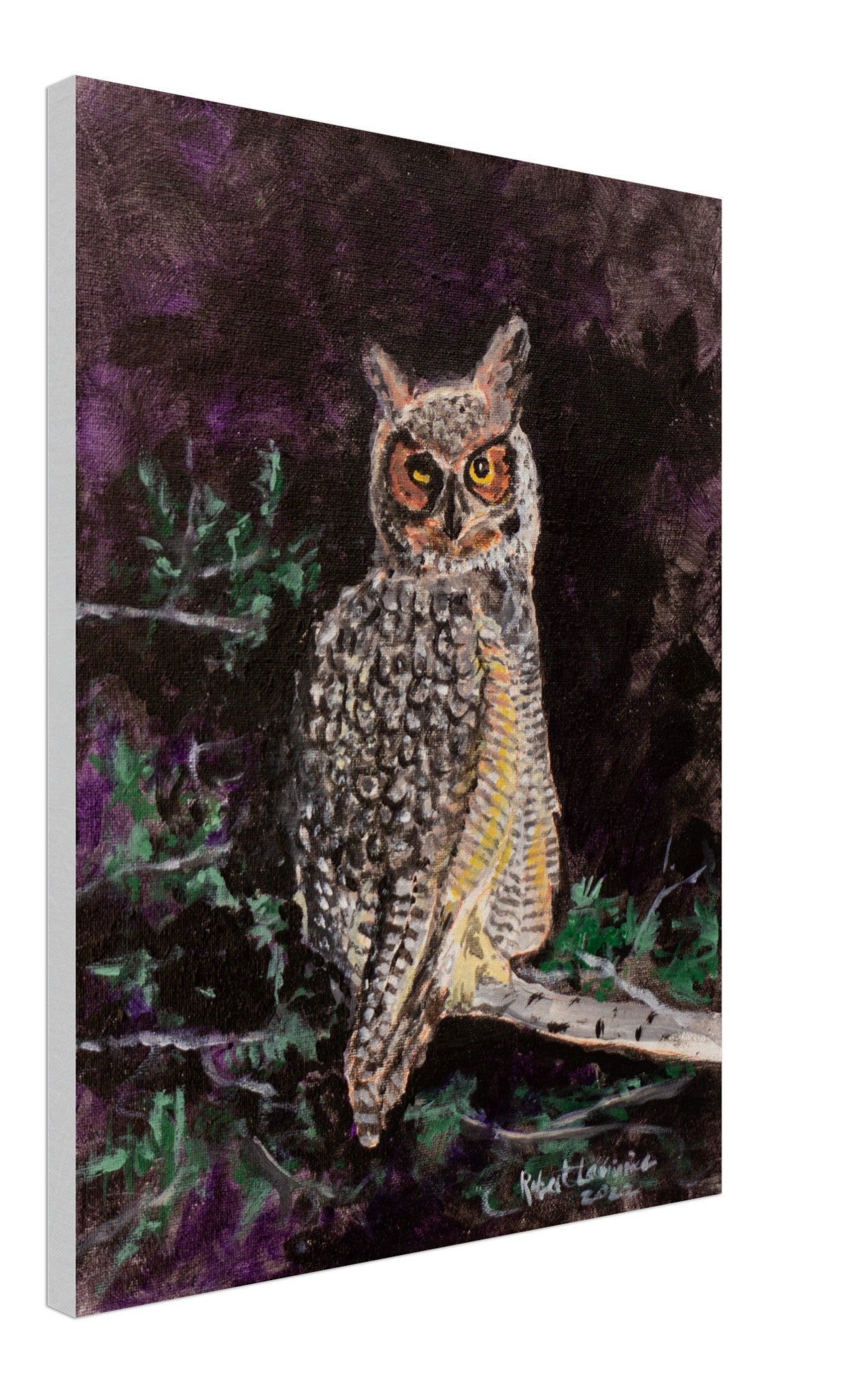 Owl And Purple Sky - Canvas