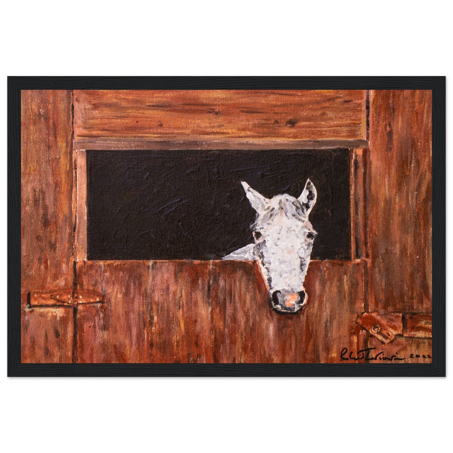 White Horse In Stall - Premium Poster