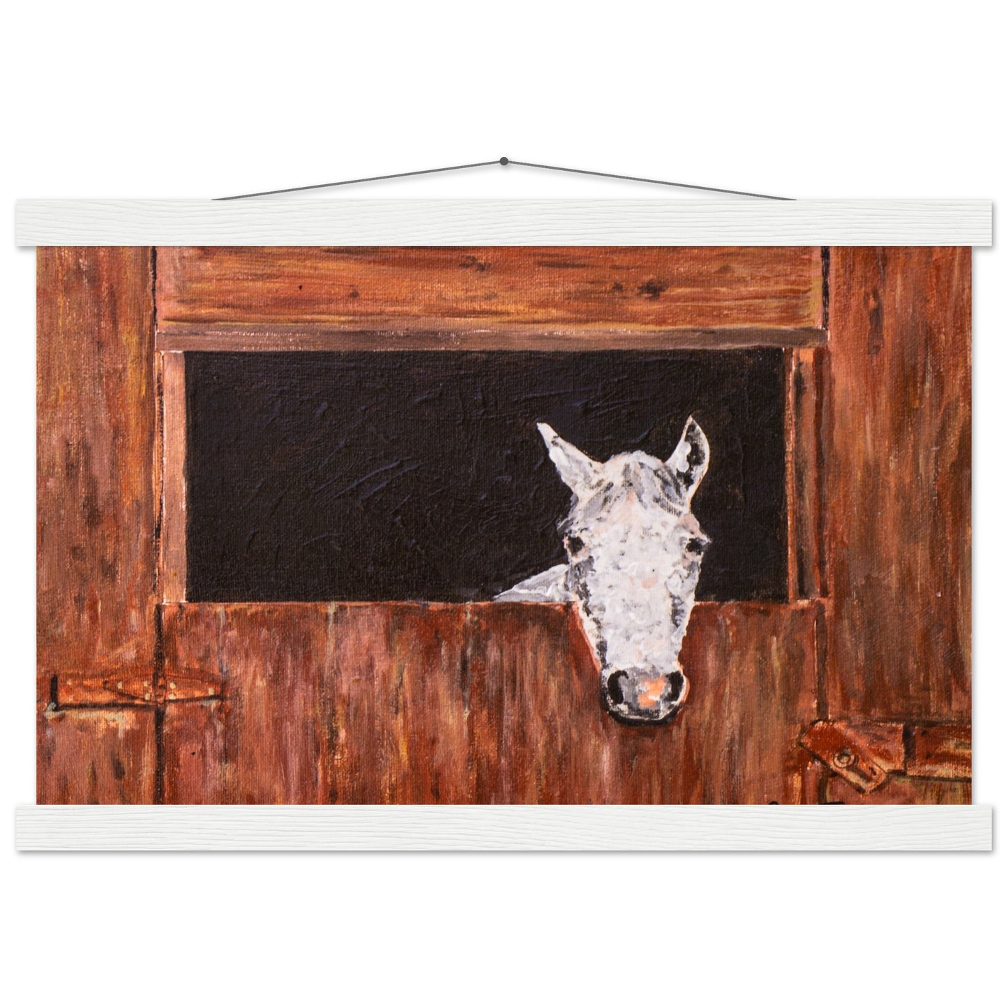 White Horse In Stall - Premium Poster