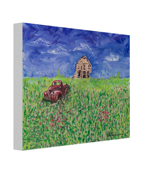 Old Barn With Red Truck - Canvas
