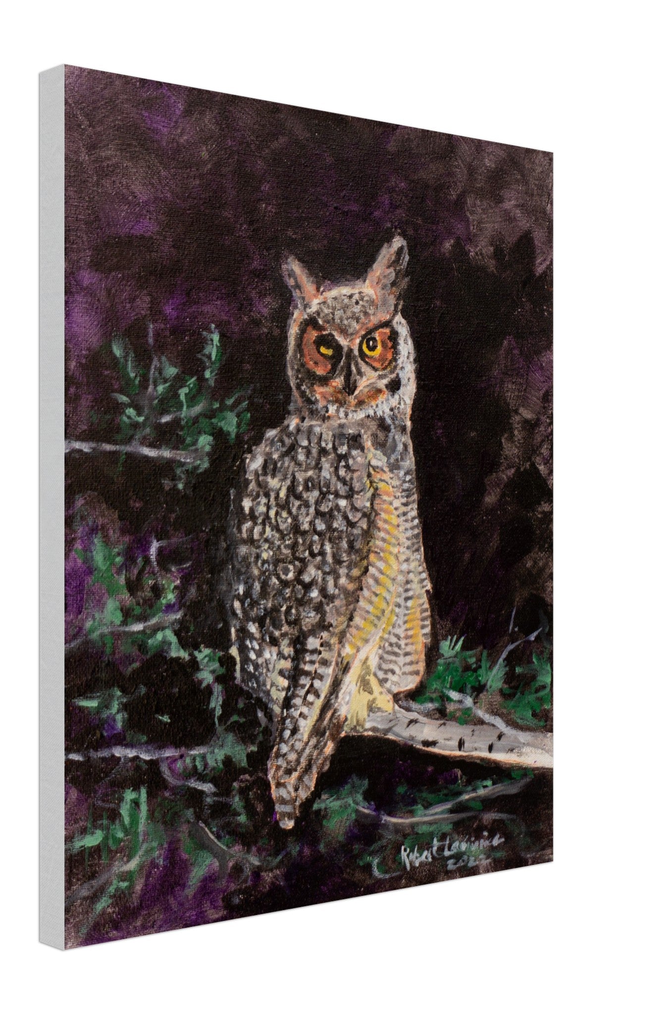 Owl And Purple Sky - Canvas
