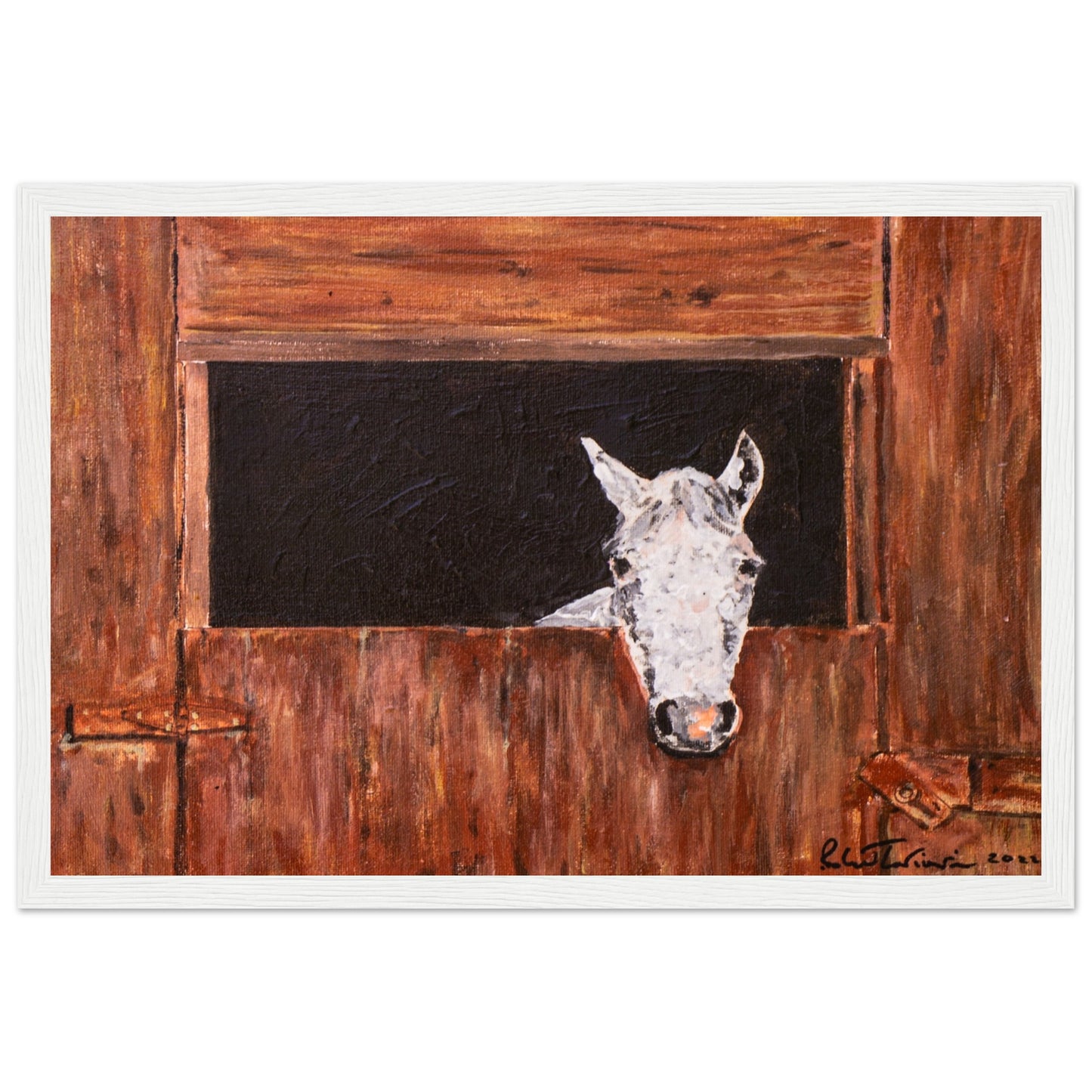 White Horse In Stall - Premium Poster