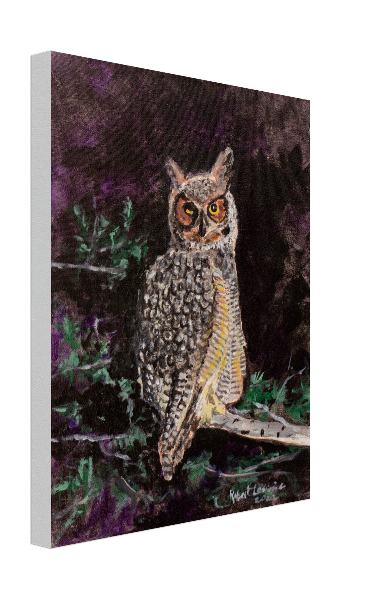 Owl And Purple Sky - Canvas