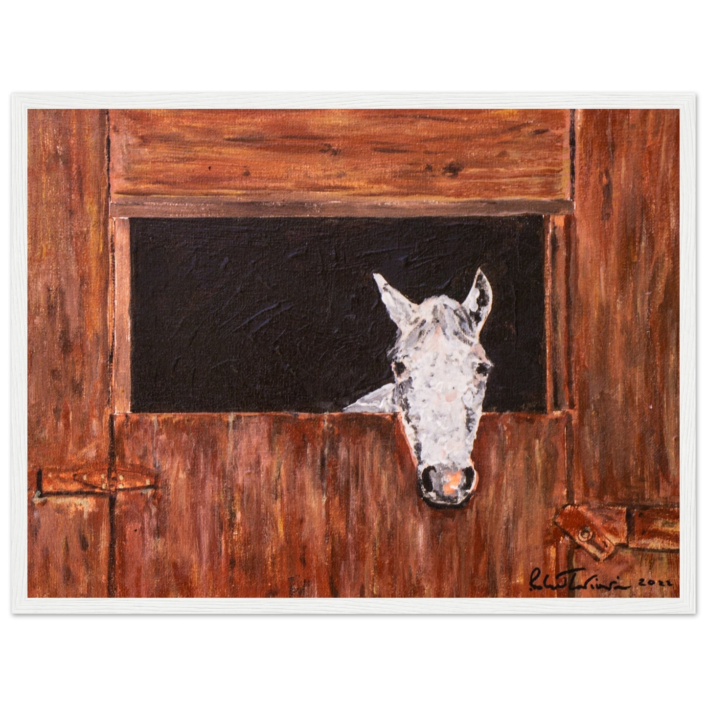 White Horse In Stall - Premium Poster