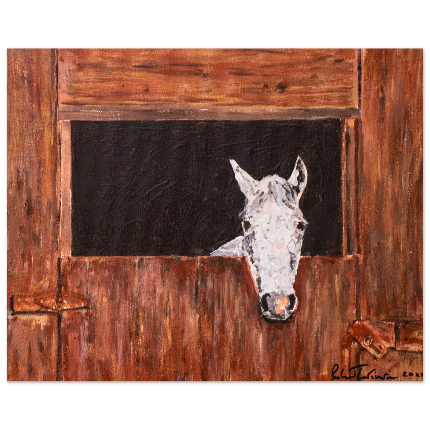 White Horse In Stall - Premium Poster