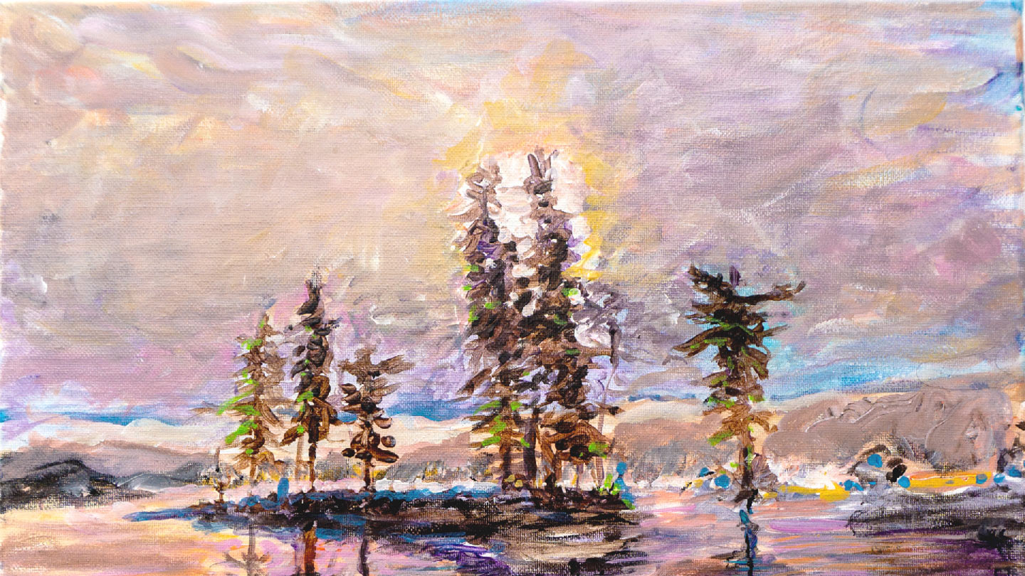 A close up view of the iconic "Georgian Bay #1" painting on canvas by Canadian artist Robert Lariviere.