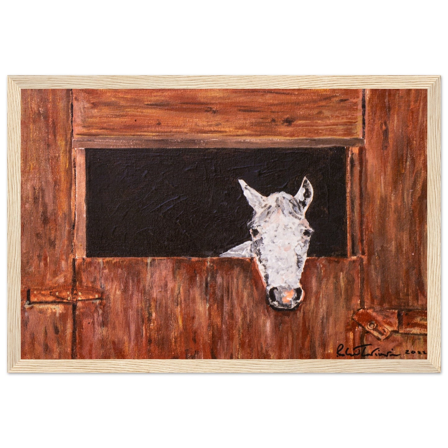 White Horse In Stall - Premium Poster