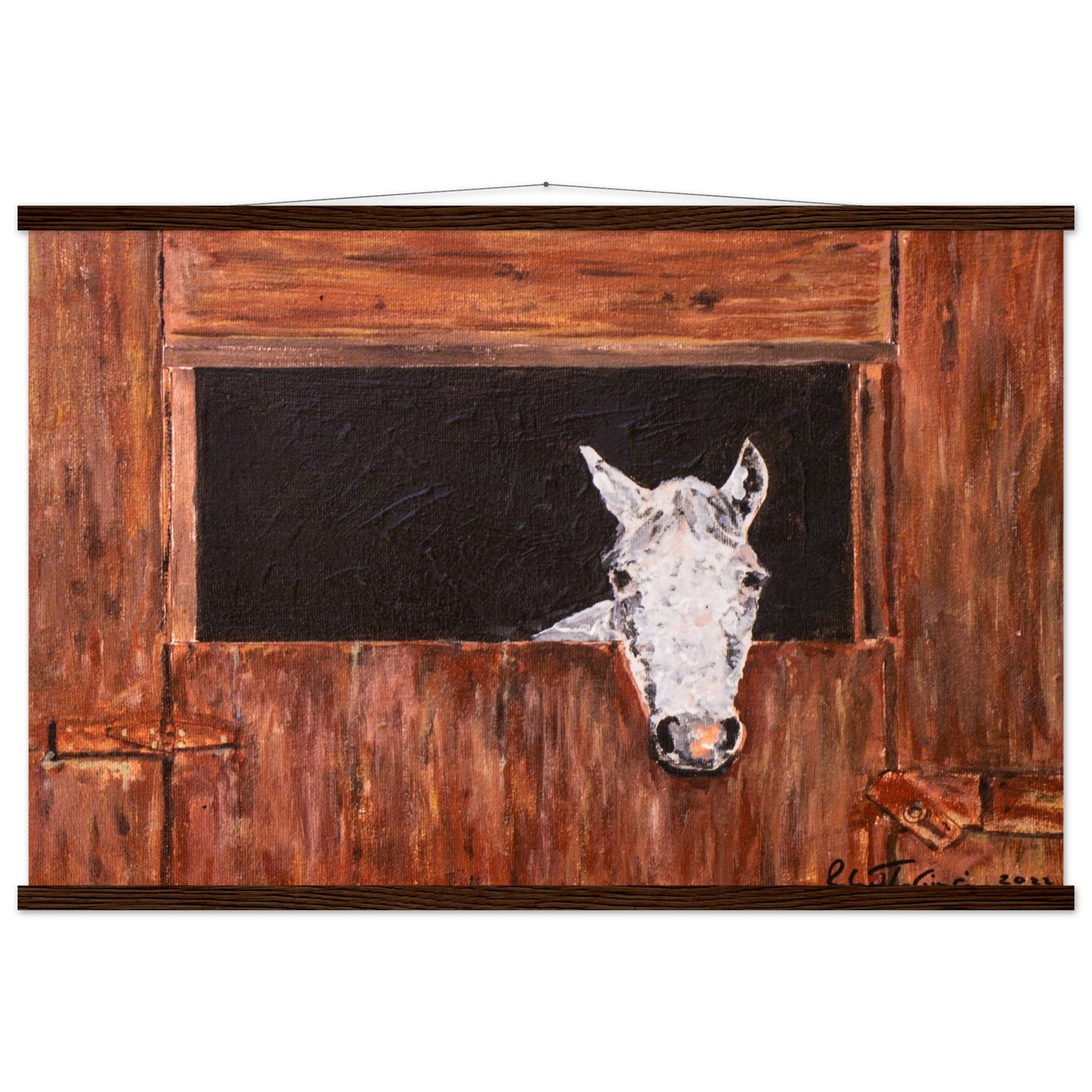 White Horse In Stall - Premium Poster