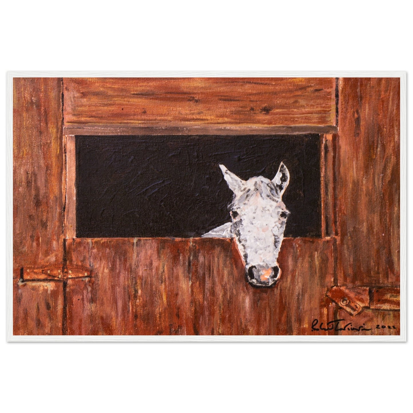 White Horse In Stall - Premium Poster