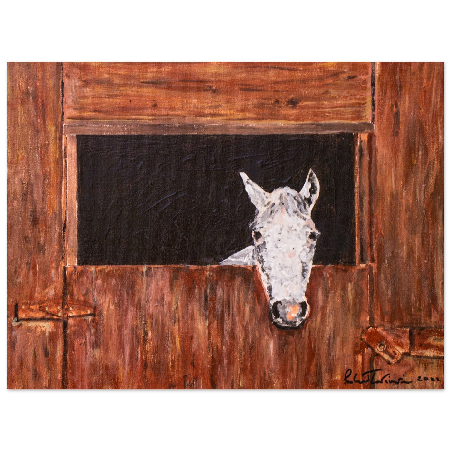 White Horse In Stall - Premium Poster