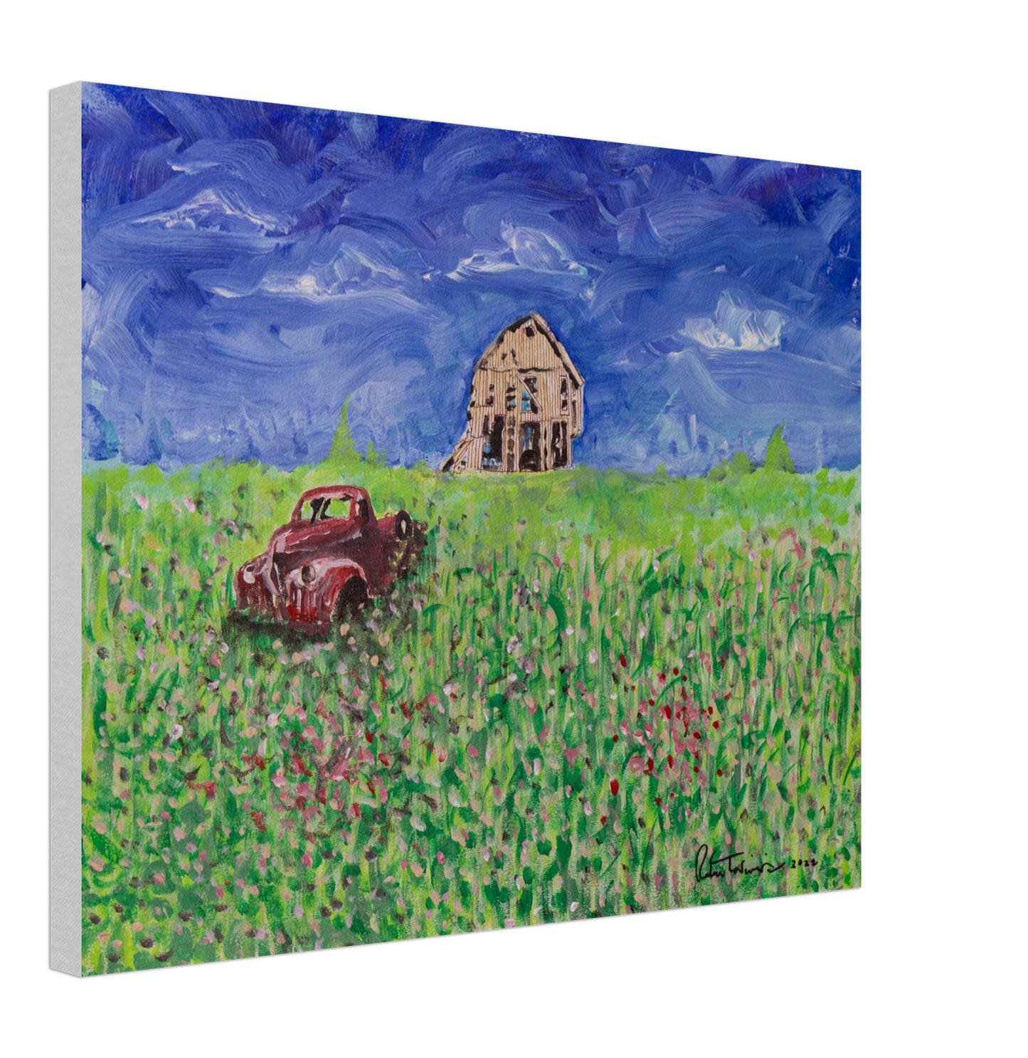Old Barn With Red Truck - Canvas